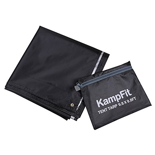KampFit 9.8’x9.8′ Waterproof Tent Tarp with 6 Pcs Ultralight Tent Stakes, Black