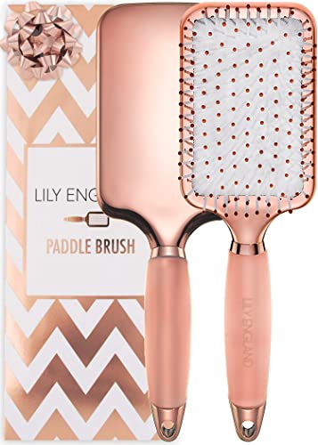 Paddle Brush for Detangling, Blowdrying and Straightening – Professional Large Hair Brush All Hair Types, Rose Gold Hairbrush for Women by Lily England Rose Gold Black