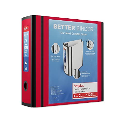 Staples 1618291 Better 4-Inch 3 Ring View Binder Red