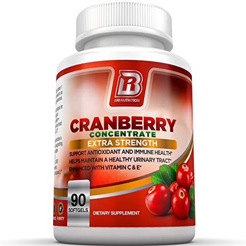 BRI Nutrition 3X Strength 12,600mg CranGel Power Plus: High Potency, Maximum Strength Cranberry SoftGel Capsules Fortified with Vitamins C and Natural E – 90 Softgels