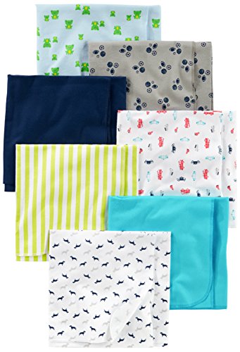 Simple Joys by Carter’s Unisex Babies’ Flannel Receiving Blankets, Pack of 7, Blue/White, One Size