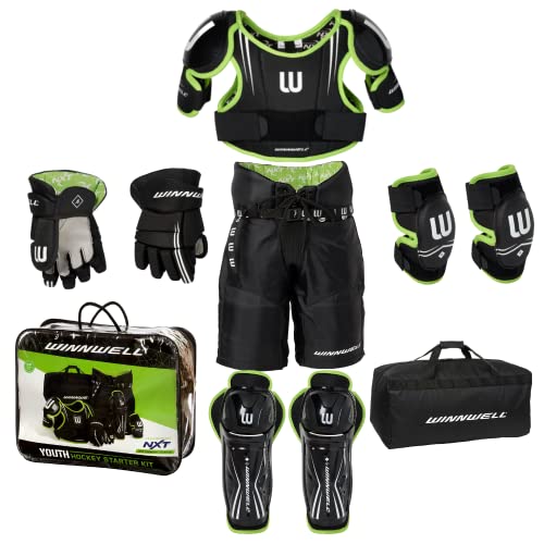 Winnwell Hockey Protective Gear Set – Ice Hockey Equipment with Bag – Youth Hockey Gear Kit- Shoulder, Elbow, Shin pads, Gloves, Pants & Bag