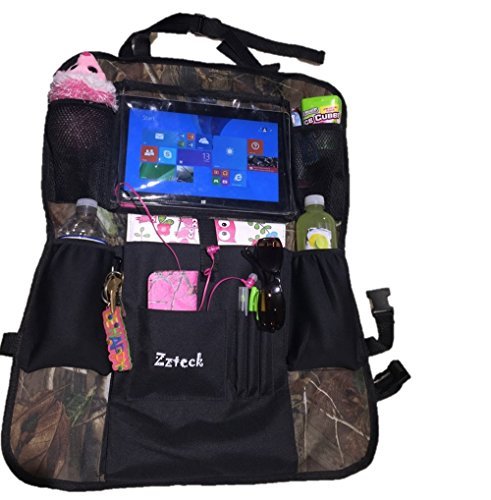 Zzteck Hunting Camo Car Back Seat Organizer and Kick Mats iPad / Tablet Holder (24”x19”)- Kids and Toddlers Toy Storage Bags, car seat back protector – Insulated Neoprene Thermal pockets, from