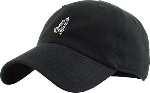 KBSV-060 BLK Praying Hands Rosary Dad Hat Baseball Cap Unconstructed Polo Style Adjustable Unisex
