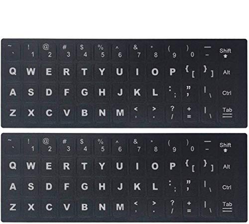 [2 Pack] Universal English Keyboard Stickers, Replacement English Keyboard Stickers with Black Background and White Lettering, Each Unit: 0.43″ x 0.51″ -Matte
