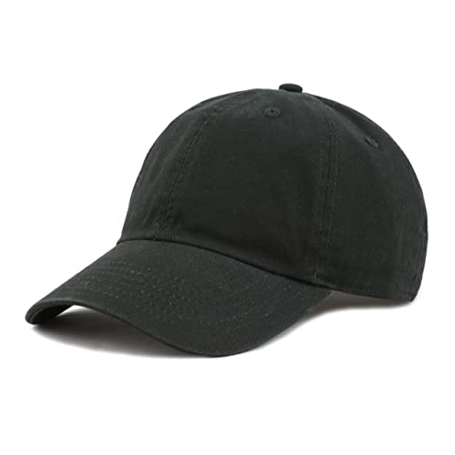The Hat Depot Kids Washed Low Profile Cotton and Denim Plain Baseball Cap Hat (2-5 yrs, Black)