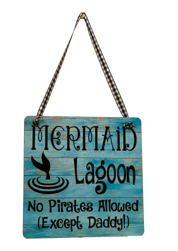 Mermaid Lagoon No Pirates Allowed – Door Sign Hanger – Gift Present for Baby Shower Girl’s Room