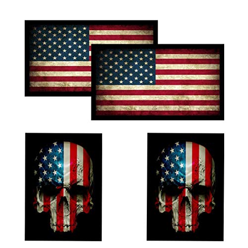 American Flag & Skull Flag HardHat & Helmet Stickers: 4 Decal Value Pack. Great for Motorcycle Biker Helmet, Construction Toolbox, Hard hat, Mechanic Shop & More. Great Gift for Any Patriot. USA Made