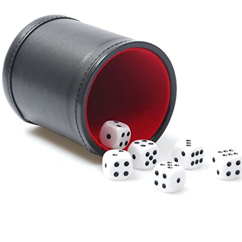 RERIVER Felt Lined PU Leather Dice Cup Set with 6 Dot Dices (Black, Pack of 1)