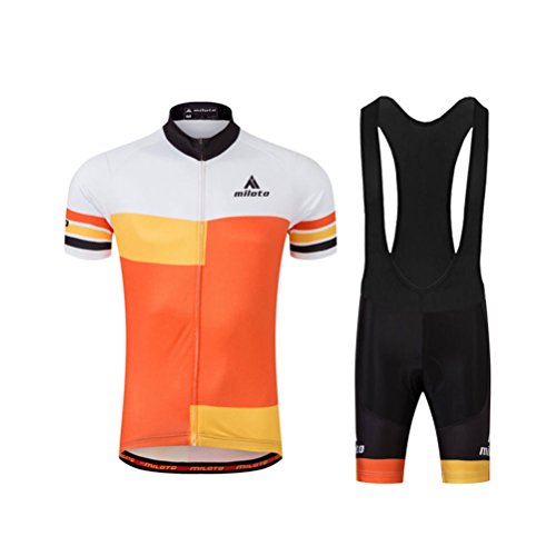 Uriah Men’s Cycling Jersey Bib Shorts Sets Short Sleeve Reflective Orange Style Size M(CN)