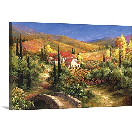 GREATBIGCANVAS Tuscan Bridge Canvas Wall Art Print, Home Decor Artwork, 36″x24″x1.5″