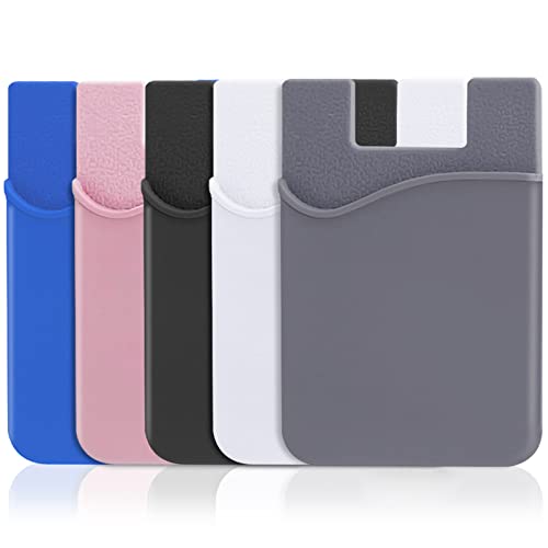 5 Pack Phone Card Holder, SHANSHUI Premium Silicone Phone Wallet Credit Card Holder Strong Sticker Phone Pocket Holder Stick on Compatible for iPhone and All Smartphones