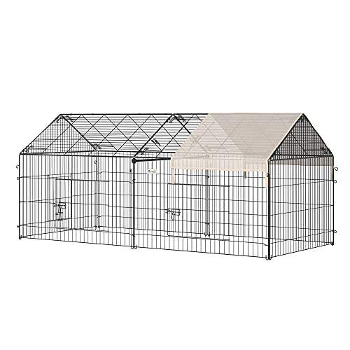 PawHut 7.2′ Small Animal Playpen with Cover, Multifunctional Metal Pet Exercise Pen Large Metal Chicken Coop, Outdoor Bunny Pen, Easy to Store & Set-up, Beige