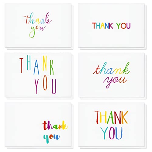 Juvale 48 Pack Thank You Cards with Envelopes for Kids, Teachers Appreciation, Birthday Party, Baby Shower, Colorful Font Covers, Blank Inside (4×6 In, 6 Assorted Designs)