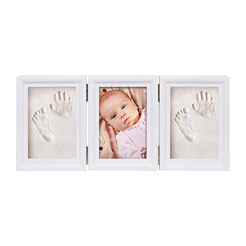 BabyIn Baby Handprint Kit and Footprint Picture Frame Kit for Children or New Mom Baby Registry Gifts, Keepsake Box for Boys and Girls(Off White, White)