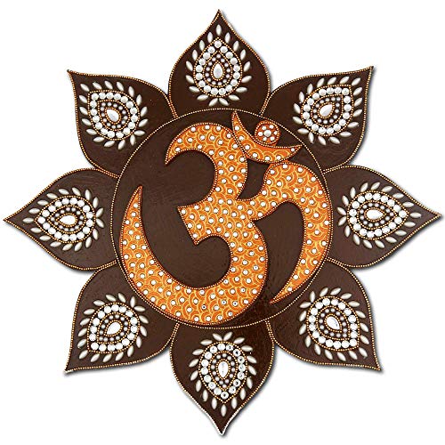 Om Symbol Wooden Wall Painting – Yoga Room Decor for Boho Living Room – Handcrafted in India – 13.6″ x 13.6