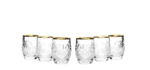 GIFTS PLAZA Set of 6, 1.5-Oz Gold Rim Vintage Russian Crystal Shot Glasses