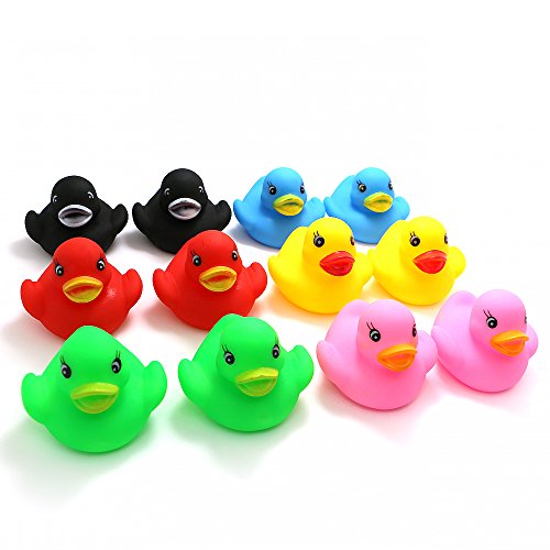 Novelty Place Float & Squeak Rubber Duck Ducky Baby Bath Toy for Kids Assorted Colors (12 Pcs)