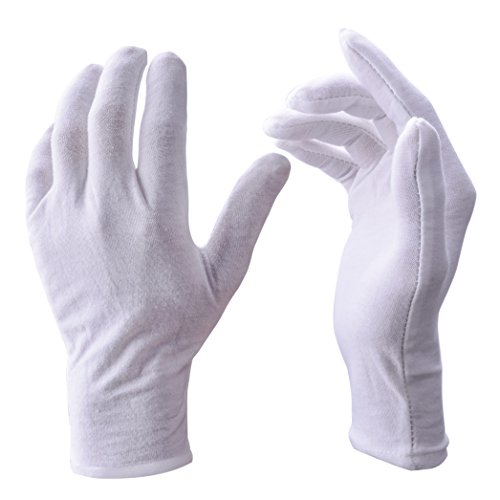 White Gloves, Zealor 12 Pairs Soft Cotton Gloves, Coin Jewelry Silver Inspection Gloves, Stretchable Lining Glove, Large Size