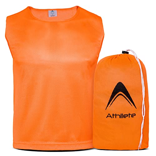 Athllete DURAMESH Set of 12 – Adult XXL Scrimmage Vests/Pinnies/Team Practice Jerseys with Free Carry Bag (Flame Orange, XX-Large)