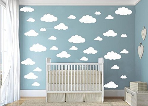 CUGBO 31pcs Big Clouds Vinyl Wall Decals DIY Wall Sticker Removable Wall Art Decor 4-10 inch for Living Room Nursery Kids Room(White)