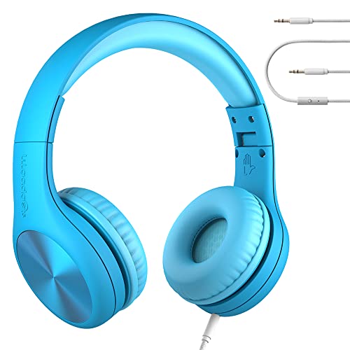LilGadgets Connect+ Pro Wired Kids Headphones – Designed with Kids’ Comfort in Mind, Child-Friendly Foldable Over-Ear Headset with in-line Microphone, Perfect for Toddlers in School, Blue