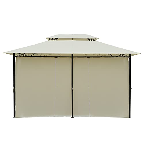 Outsunny 10′ x 13′ Outdoor Soft Top Gazebo Pergola with Curtains, 2-Tier Steel Frame Gazebo for Patio, Cream White | The Storepaperoomates Retail Market - Fast Affordable Shopping