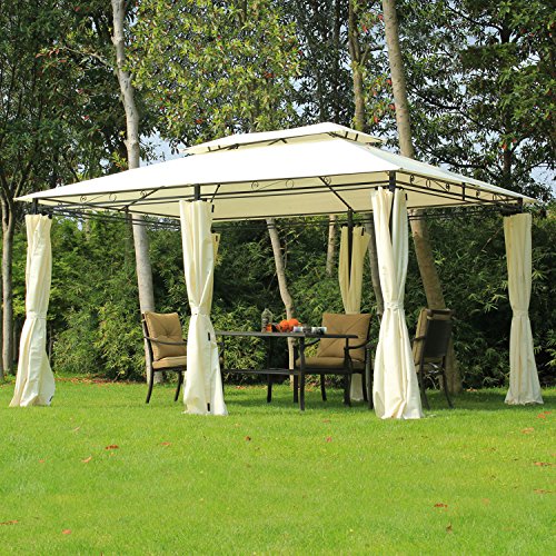 Outsunny 10′ x 13′ Outdoor Soft Top Gazebo Pergola with Curtains, 2-Tier Steel Frame Gazebo for Patio, Cream White | The Storepaperoomates Retail Market - Fast Affordable Shopping