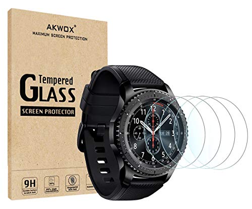 (4-Pack) Gear S3 Tempered Glass Screen Protector, Akwox [0.3mm 2.5D High Definition 9H] Premium Clear Screen Protective Film for Samsung Gear S3 Frontier / Classic Smart Watch 1.3 Inch