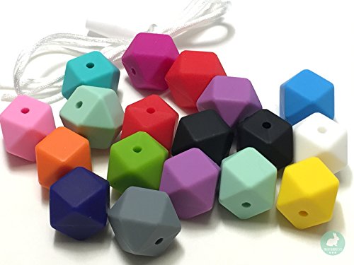 Silicone Focal Beads, Hexagon Silicone Beads for Keychain Making, Necklace, Bracelet by Blue Rabbit Co (Large 17mm, 20 Pieces, Rainbow)