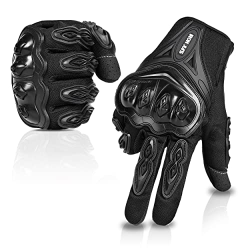 IRON JIA’S Motorcycle Gloves Full Finger Durable for Road Racing Bike Summer Spring Powersports Support Touch Screen Black-L
