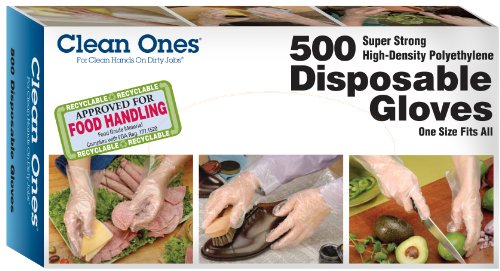 Clean Ones Disposable HDPE Poly Gloves, One Size Fits All – 500ct