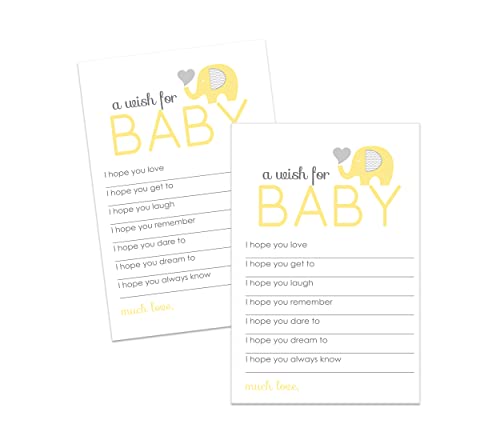 Yellow Elephant Wishes for Baby Shower Cards, Memories and Advice Notes – Sweet Party Activity for Guests – Wishing Well – Birthday Time Capsule – Neutral Gender Animal Theme, 20 Pack