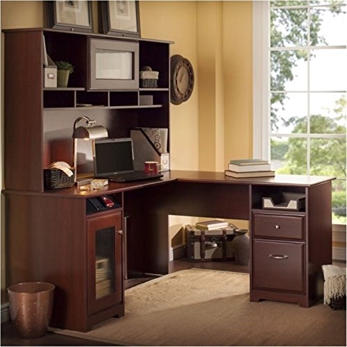 BOWERY HILL 60″ L-Shaped Computer Desk with Hutch in Harvest Cherry