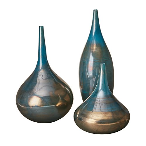 MADISON PARK SIGNATURE Lucia Tall White Vase, Handmade Large Ceramic Vases, Stone Set of 3 IvoryÃŠ, Blue Metal (MPS162-248)