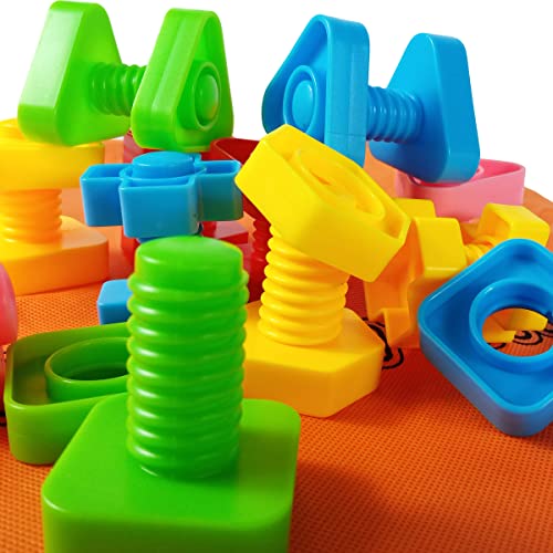 Rainbow TOYFROG Jumbo Nuts and Bolts Toddler Toys – 40 Busy Bolts with Storage Tote & Book – Toddler & Baby Occupational Therapy Toys – Develop Fine Motor Skills Through Play