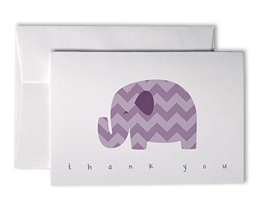Purple Chevron Elephant Baby Shower Thank You Note Cards – 48 Cards with Envelopes …
