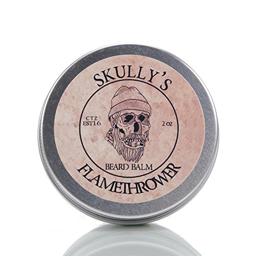 Beard Balm with Cinnamon Scent and Argan & Jojoba Oils | Flamethrower Beard Balm 2 oz. | Styles, Strengthens & Softens Beards | Leave in Conditioner Wax for Men by Skully’s Beard Oil