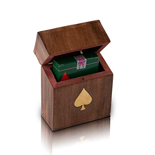 Birthday Gift Ideas Handcrafted Classic Wooden Playing Card Holder Deck Box Storage Case Organizer With Premium Quality ‘Ace’ Playing Cards Anniversary Housewarming Gift Ideas For Men & Women (Spade)