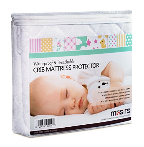 Crib Mattress Protector Cover – Comfortable, Breathable and Waterproof Bamboo Material. Keep The Crib Mattress Clean and Protected and Give Your Baby a Cozy Restful Sleep. Machine and Dryer Friendly.