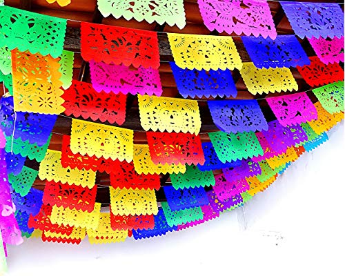 5 Pk Mexican Fiesta Party Decorations, Papel Picado Banner 60 ft Cinco de Mayo party papel picado tissue paper, Mexican theme supplies for Day of the dead Decorations, Birthdays, Mexican Banner Flags