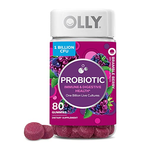 OLLY Probiotic Gummy, Immune and Digestive Support, 1 Billion CFUs, Chewable Probiotic Supplement, Berry, 40 Day Supply – 80 Count