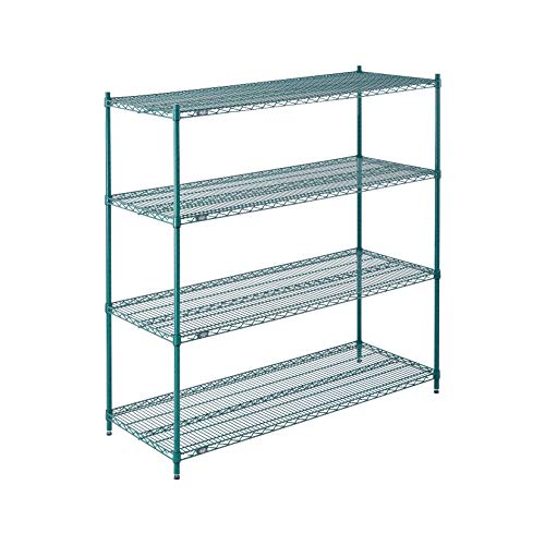 Nexel Poly-Green Adjustable Wire Shelving Unit, 4 Tier, Heavy Duty Commerical Storage Organizer Wire Rack, 24″ x 60″ x 63″, Green