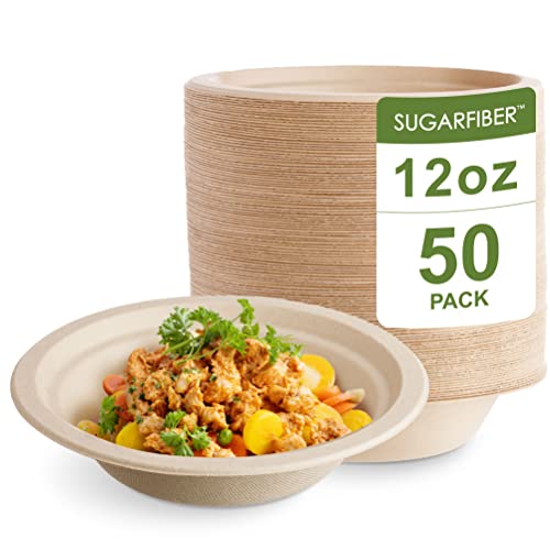 HARVEST PACK 12 oz Compostable Disposable Paper Bowls, Made from Eco-Friendly Plant Fibers [50 COUNT]