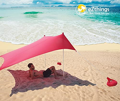 eZthings® UV Light Sun Shade Protection Beach Shelters – Lightweight Tent Canopy with Sandbag Anchors (Light Blue, 7.5 x 7.5 ft – 6 ft Tall)