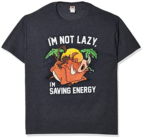 Disney Men’s Lion King Pumba Not Lazy Saving Energy Graphic T-Shirt, Charcoal Heather, 3X-Large
