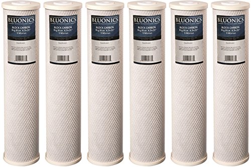 BLUONICS Carbon Block Replacement Water Filters Case of 6 pcs (5 Micron) 4.5″ x 20″ Cartridges for Chlorine, Herbicides, Insecticides, Bad Taste and Odor