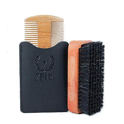 ZEUS Combo Brush & Comb Set – Double-Sided Sandalwood Comb & 100% Boar Bristle Brush (SOFT), Grooming Beards & Mustaches