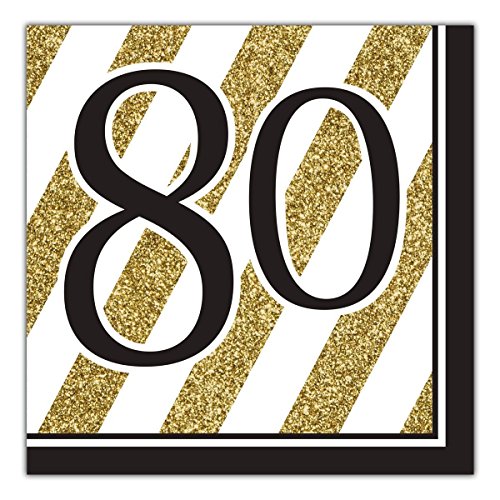 Creative Converting Black and Gold 80th Birthday Napkins (48 Count)