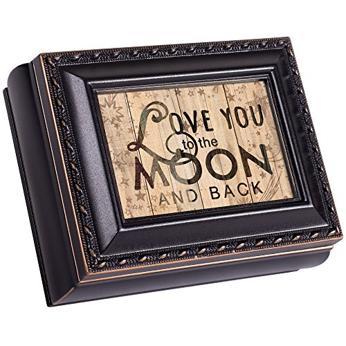 Cottage Garden Love You to The Moon Black Rope Trim 4.5 x 3.5 Tiny Square Jewelry Keepsake Box